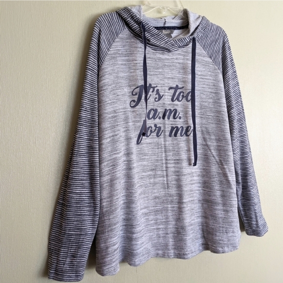 Natural Reflections Blue Gray French Terry Hoodie Graphic "It's Too A.M. for me” - Picture 4 of 16